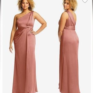 Dressy collection one shoulder draped twist empire waist trumpet gown sz6R